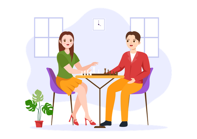 Man and woman playing chess board game  Illustration