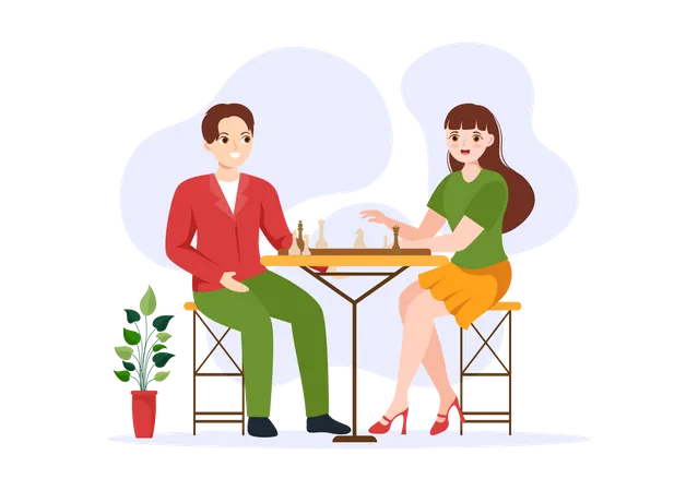 Man and woman playing chess game  Illustration