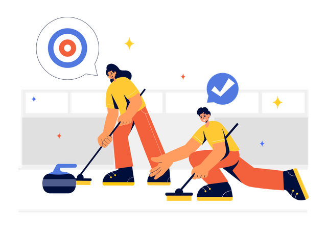 Man and woman Playing Curling  Illustration