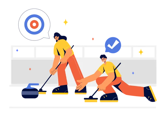 Man and woman Playing Curling  Illustration