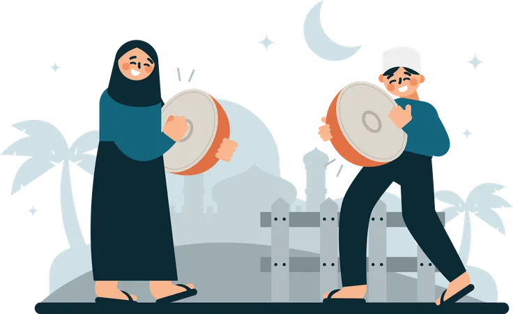 The Illustration Of Men And Women Playing Musical Instruments Evokes Feelings Of Joy Togetherness And Cultural Richness And Is An Attractive Visual Representation To Promote Eid Al Adha Celebrations Events And Products Illustration