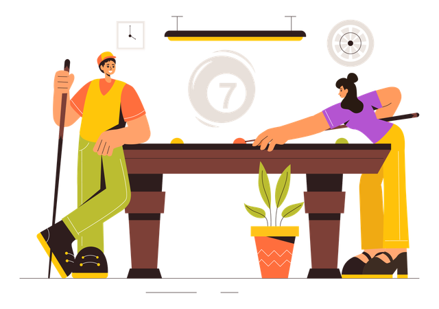 Man and woman Playing Pool Game  Illustration