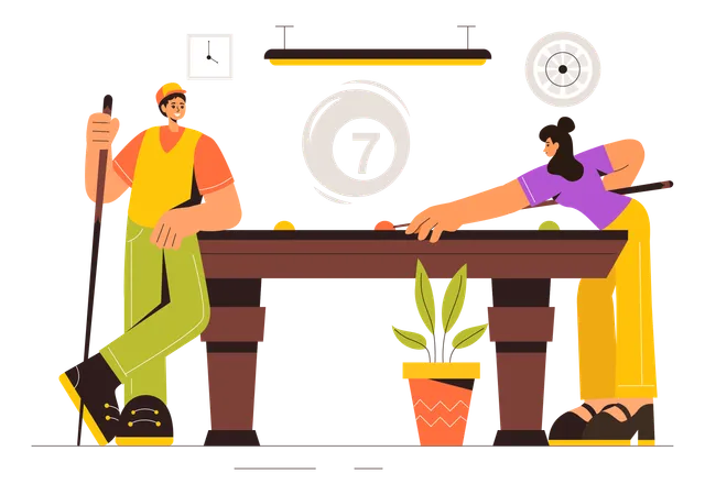 Man and woman Playing Pool Game  Illustration