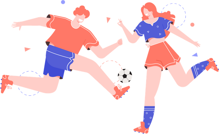 Man and woman playing soccer  Illustration