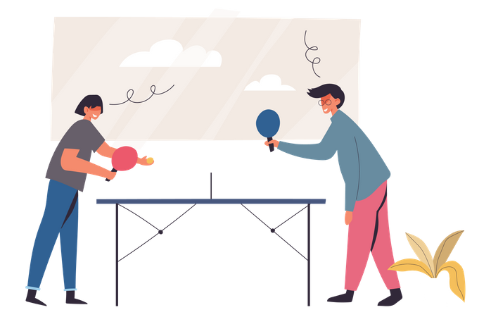 Man and woman playing table tennis Illustration