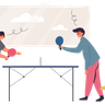 free man and woman playing table tennis illustrations