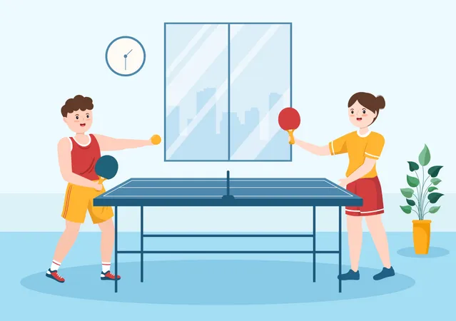 Man and woman Playing Table Tennis Illustration