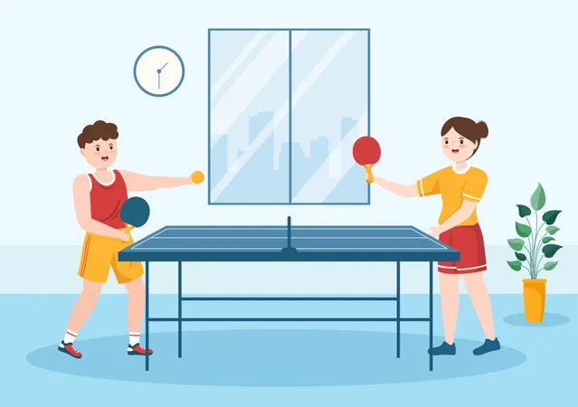 Man and woman Playing Table Tennis  Illustration