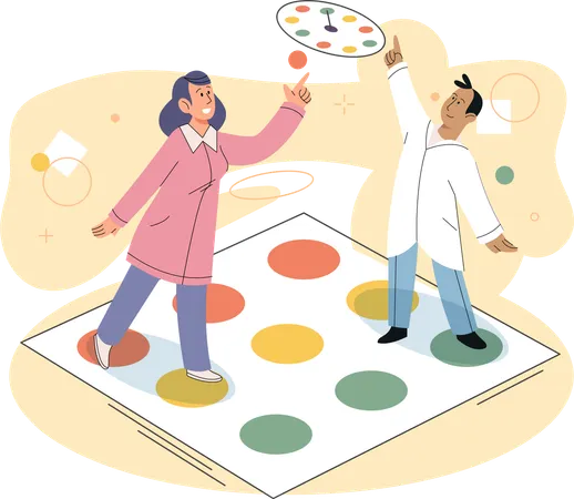 Man and woman playing twister at floor  Illustration