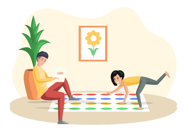 Man and woman playing twister game  Illustration