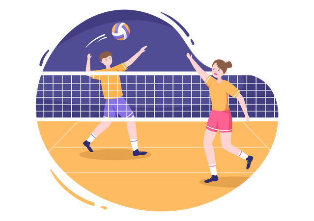 Man and woman playing volleyball  Illustration