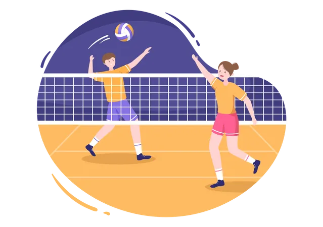 Man and woman playing volleyball Illustration