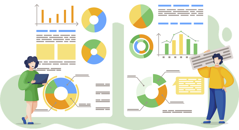 Man and Woman Preparing for Business Presentation  Illustration