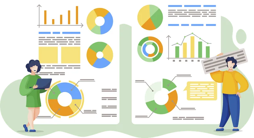 Man and Woman Preparing for Business Presentation  Illustration