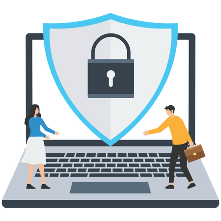 Man and woman protecting browser data  Illustration