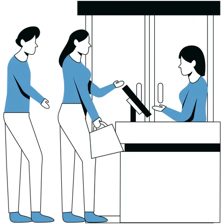 Man and woman Queuing  Illustration