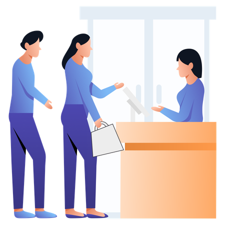 Man and woman Queuing  Illustration