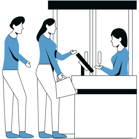 Man and woman Queuing  Illustration