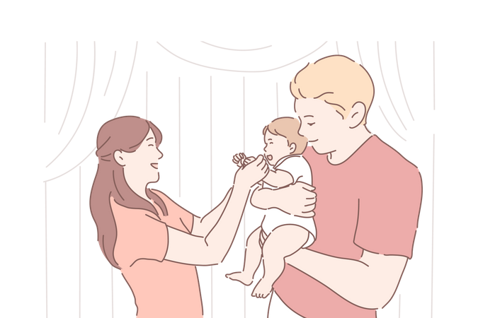 Man and woman rejoice in their firstborn child  Illustration