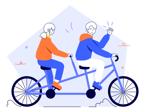 Man And Woman Riding A Bicycle Happy Like A Couple Illustration