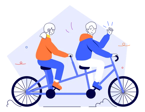 Man And Woman Riding A Bicycle Happy Like A Couple  Illustration