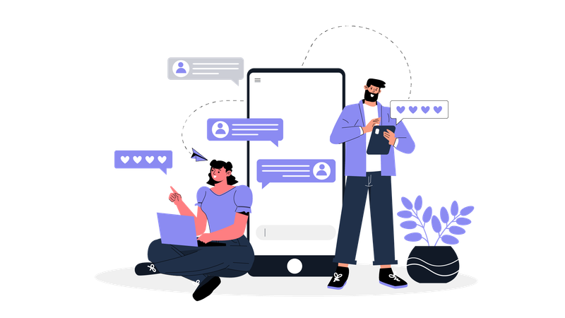 Man and woman romantic chat on smartphone  Illustration