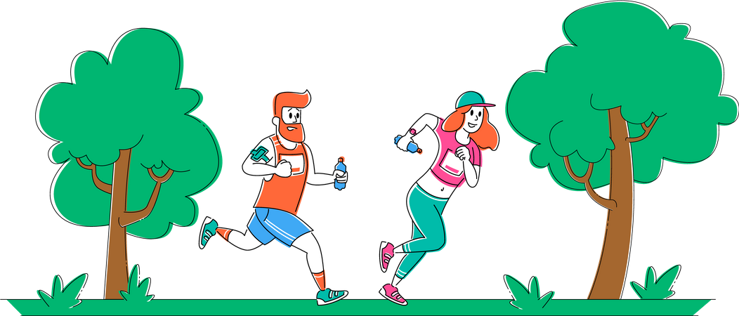 Man and woman running in marathon  Illustration