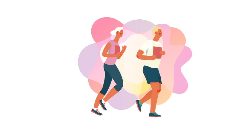 Man and woman running in morning  Illustration