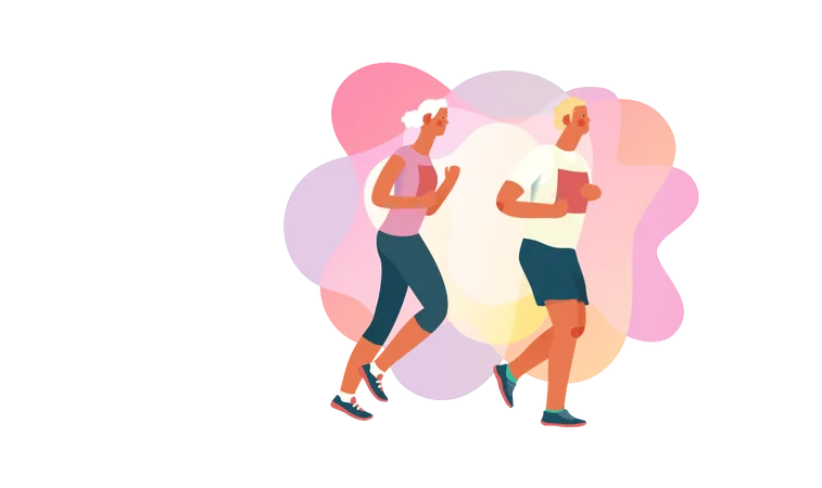 Man and woman running in morning  Illustration