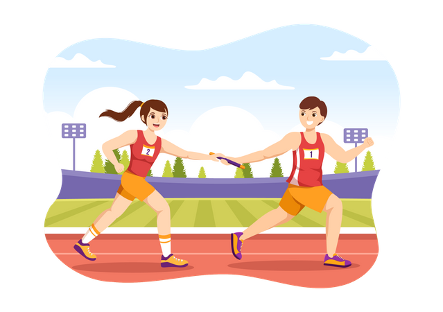 Man and woman running in race  Illustration