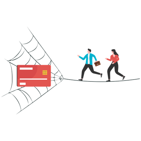 Man and woman running on cobweb  Illustration