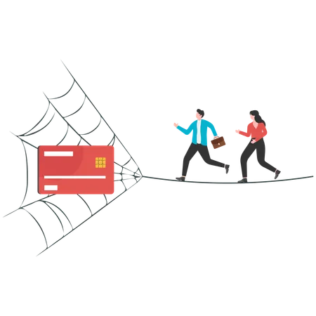 Man and woman running on cobweb  Illustration