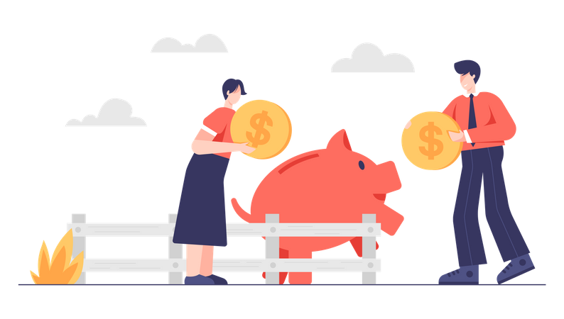 Man and woman saving money  Illustration