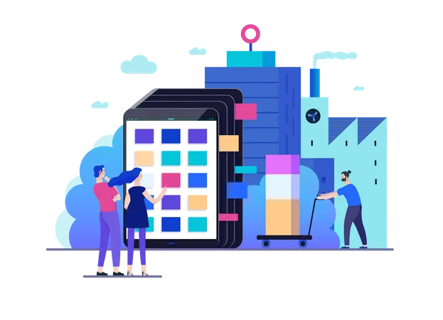 Man and woman selecting color from catalogue  Illustration