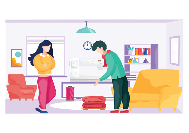 Man and woman selecting design pattern Illustration