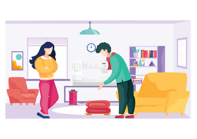 Man and woman selecting design pattern  Illustration