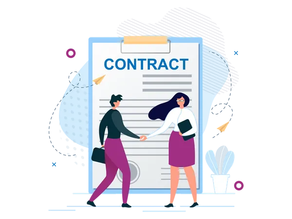 Man and Woman Shaking Hands Agree to Sign Contract Illustration