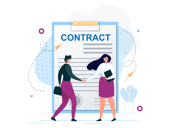 Man and Woman Shaking Hands Agree to Sign Contract  Illustration