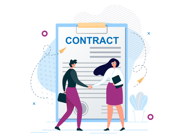 Man and Woman Shaking Hands Agree to Sign Contract  イラスト