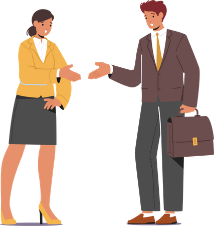 Man And Woman Shaking Hands Engaging In Conversation  Illustration