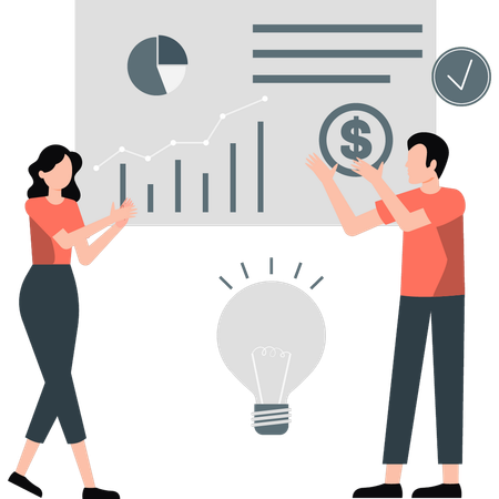 Man and woman showing business development idea  Illustration