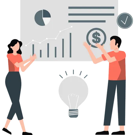 Man and woman showing business development idea  Illustration