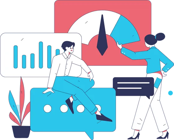 Man and woman showing business performance report  Illustration