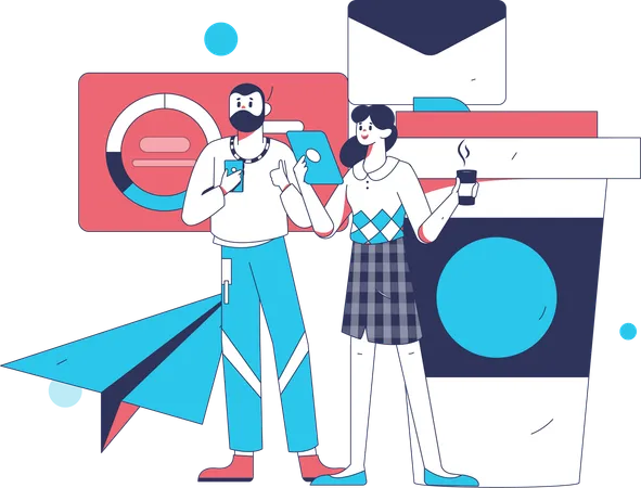 Man and woman showing business report  Illustration