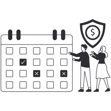 Man and woman showing payment schedule  Illustration