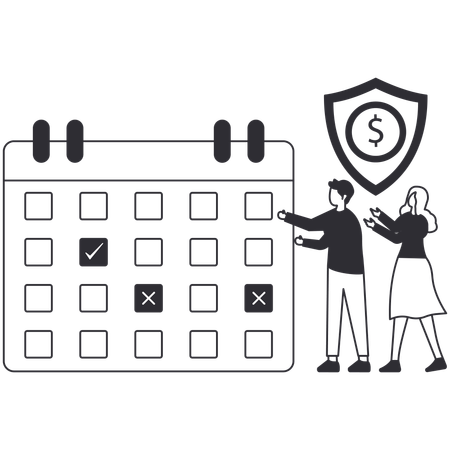 Man and woman showing payment schedule  Illustration