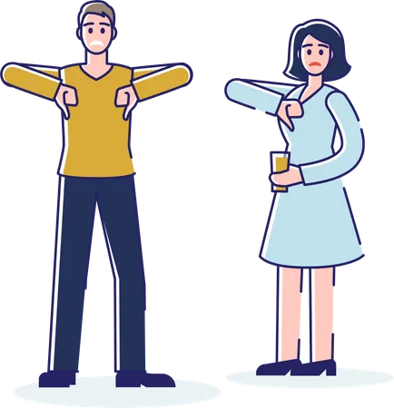 Man and woman showing thumbs down Illustration