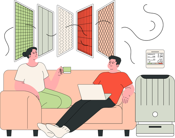 Man and woman sitting at home in fresh air  イラスト