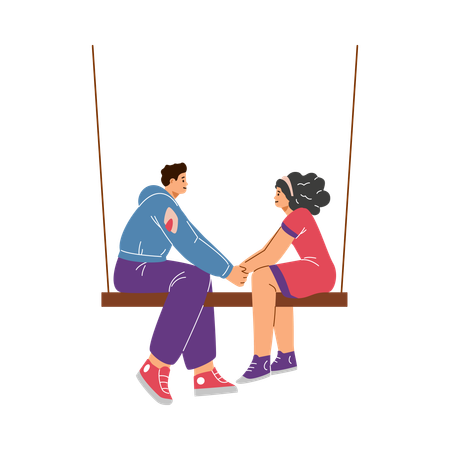 Man and woman sitting on a swing and holding hands  Illustration