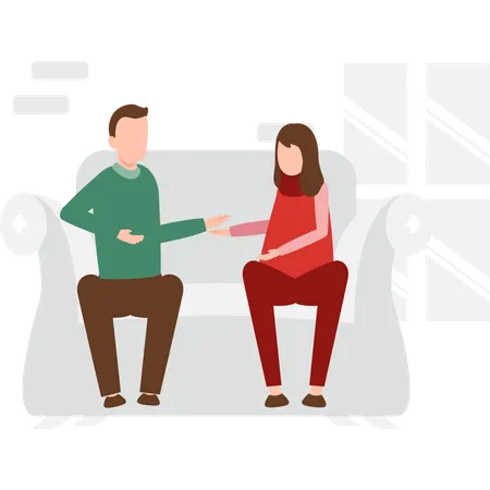 Man and woman sitting on couch  Illustration